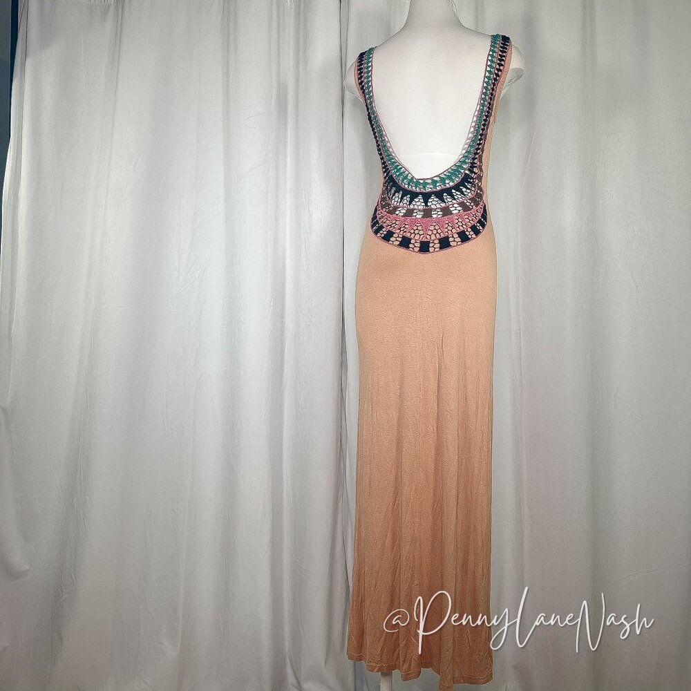 Double Zero Sleeveless Aztec Scoop Back Maxi Dress Taupe - Picture 8 of 11